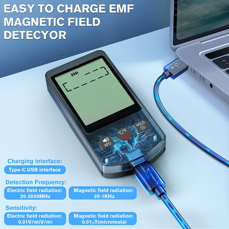 COLOR TREE EMF Meter Rechargeable Electromagnetic Field Upgrated 3-in-1 Radiation Detector Handheld Digital LCD Temperature Measure - Tester for Home Inspections - Outdoor and Ghost Hunting With LCD EMF Meters