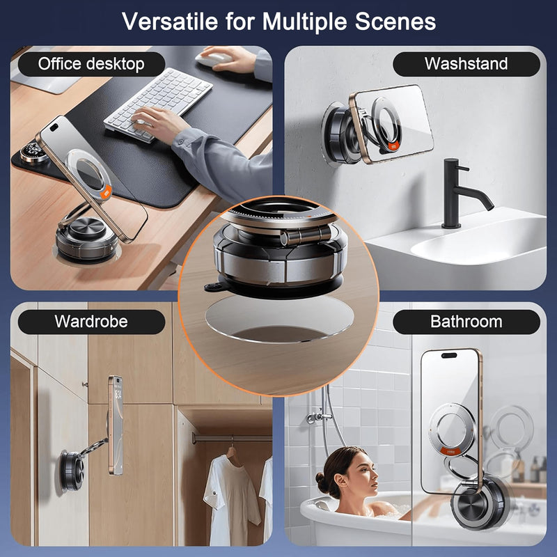Magnetic Phone Mount, Car Phone Holder for MagSafe, Enhanced Vacuum Suction Cup, 360° Adjustable, Strong N52 Magnets, Zinc Alloy, Cell Phone Accessories for iPhone 17 16 15 14 13 12 Series, and More