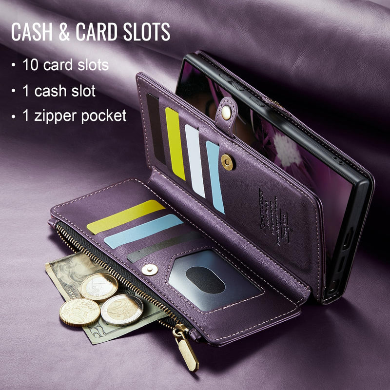 Defencase for Samsung Galaxy A57 5G Wallet Case with Card Holder, Purple | RFID Blocking, Zipper Pocket, Durable PU Leather, Wrist Strap, Fashion Snap Flip Phone Cases Cover with Stand for Women Men