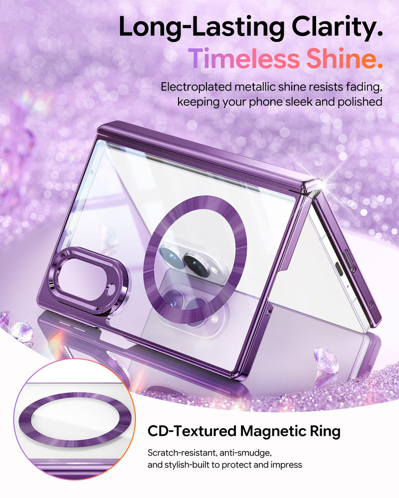 Meifigno for Samsung Galaxy Z Fold 8 Case Compatible with MagSafe, Violet | Raised Camera Protection, Rugged Hinge Protection, Metallic Glossy Plated Edge & Crystal Clear Back, Detachable Glitter Card Cobalt Violet
