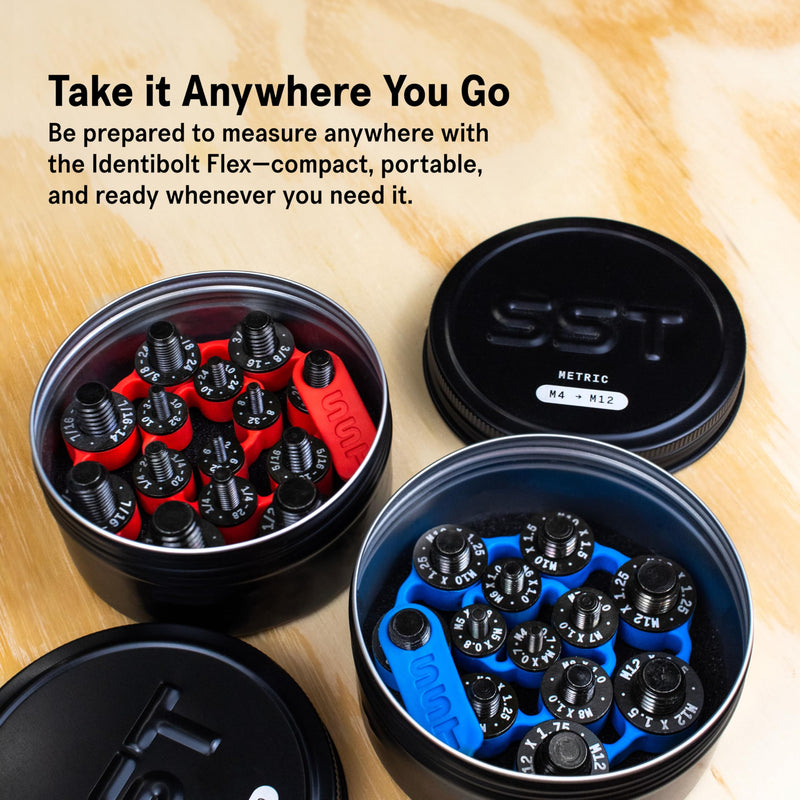 SST - Identibolt Flex - Portable Nut and Bolt Male and Female Thread Gauge Checker - Imperial SAE and Metric Threads - Measure & Mount Almost Anywhere - Double-Sided Gauges - Made in USA