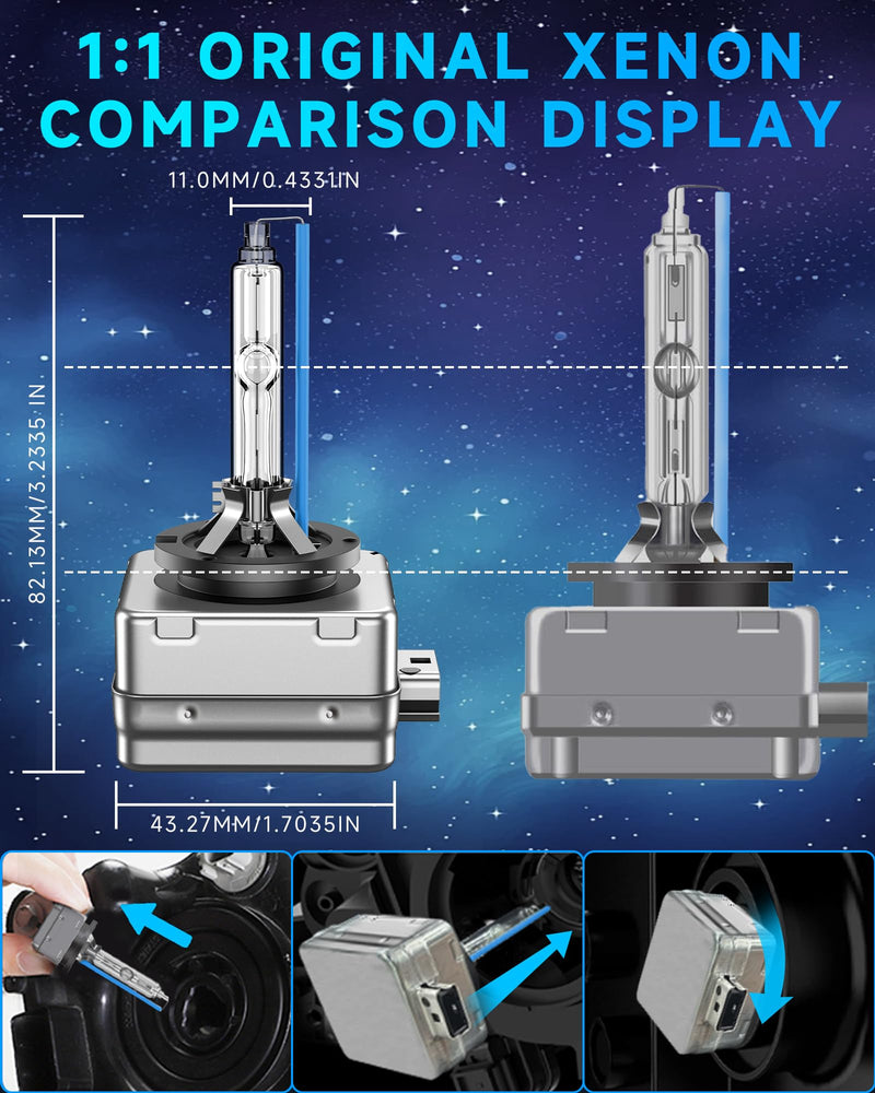 Fit for Chevrolet 2005-2013 Chevy Corvette Sport 2010-2013 Chevy Camaro D1S HID Xenon Headlight Bulbs, 350% Brightness, High Low Beam Light Bulb, 8000K White Blue, Plug and Play, Pack of 2 D1S-8000K