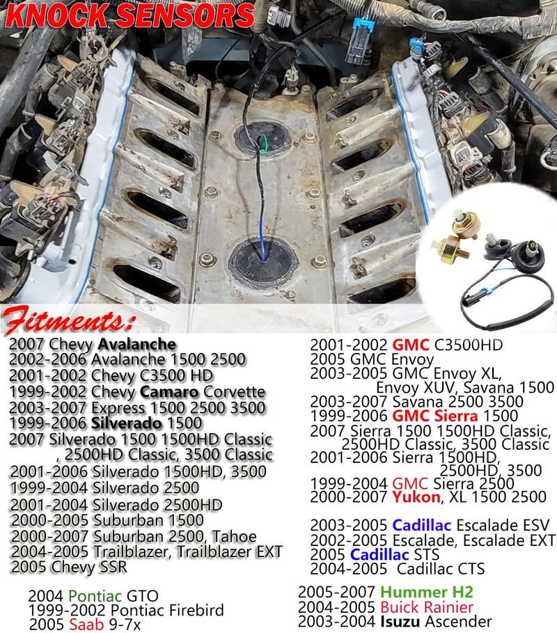 Knock Sensor Wiring Harness for Chevy Suburban Silverado Avalanche Tahoe GMC Sierra Yukon Cadillac & More GM Vehicles, Replace# 12601822, 917-033 CHENHO (2, Knock Sensors & Harness) 2