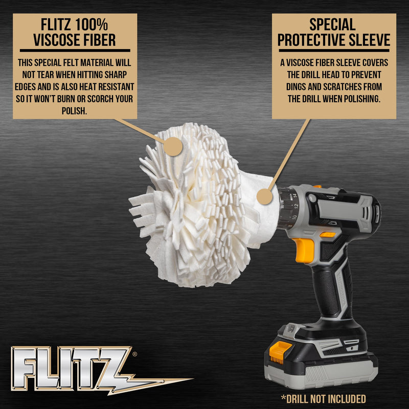 Flitz Buff Ball Car Buffer Drill Attachment with Self-Cooling Design, Never Burns and No Exposed Hardware to Prevent Scratches, Buff and Polish Any Surface, Machine Washable, 7 Inch, White 7-Inch