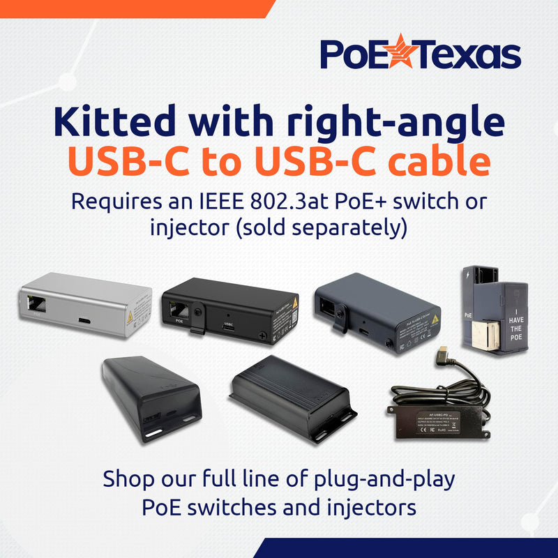 PoE Texas at-HUB PoE+ to USB-C Power and Data Delivery for Amazon Echo Hub Smart Home Control Panel - Power Output, 10/100 Mbps Speeds with USB-C Cable - Compatible with 802.3at PoE+ Switch