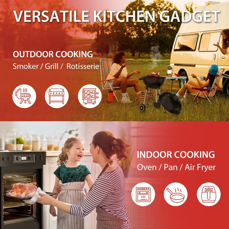 Wireless Bluetooth Meat Thermometer with Dual Sensors- Long Range Bluetooth Meat Thermometer for Grill, Air Fryer, Oven Real Time Instant Read Monitoring Red/black-1 Probe