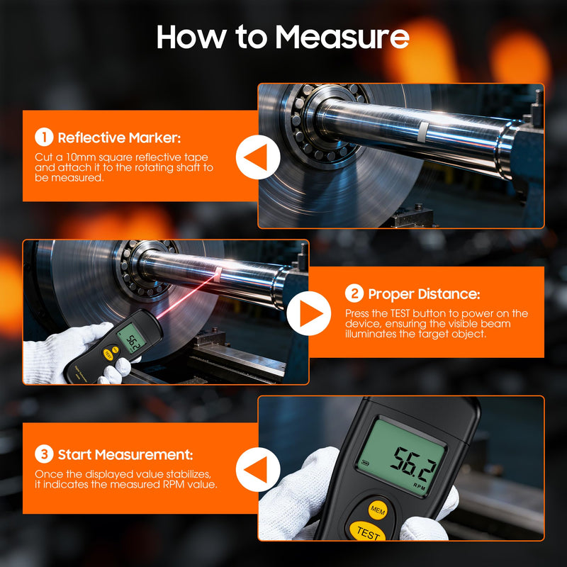 Digital Tachometer, Noncontact Laser Photo Sensor with 30 to 99,999 RPM Accuracy, RPM Gauge Meter