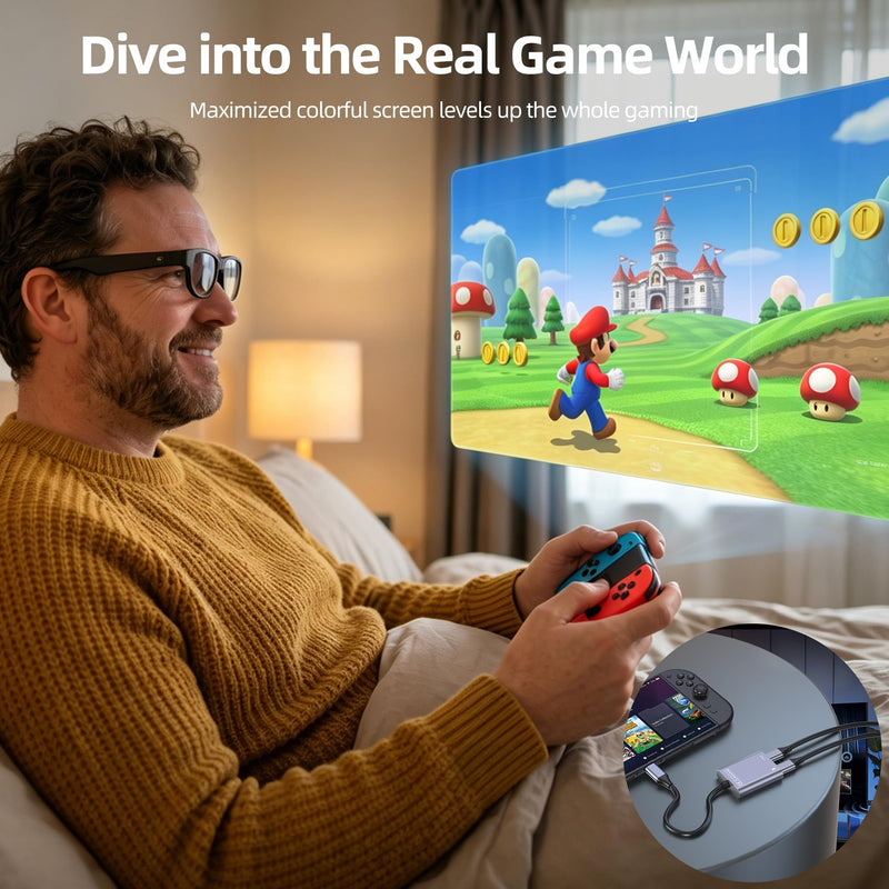 USB C to Glasses Charging Adapter, 100W PD Charge & Play for AR Glasses, 4K@60Hz Video Output for XREAL/Viture/Rokid/RayNeo, Steam Deck, ROG Ally, Switch (Not Switch 2), PS5, Xbox, Mac, Laptops