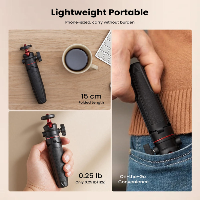 Walking Way 27cm/10.6" Extendable Tripod, Mini Portable Selfie Stick for GoPro 13/Max, DJI Osmo Pocket 3/4/Pro/Xtra Muse/2, Insta360 X5, Stable Stand Accessory for Action Camera, Vlog Handle Grip