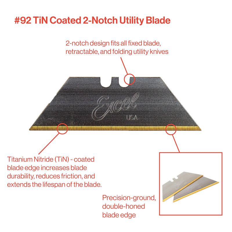 Excel Blades #92 Titanium Nitrade Coated Utility Knife Blades – Shatter Resistant High-Carbon Steel Razor Blades for Precision Cutting, 100 Pack Cutter Blade Replacement with Dispenser - Made In USA