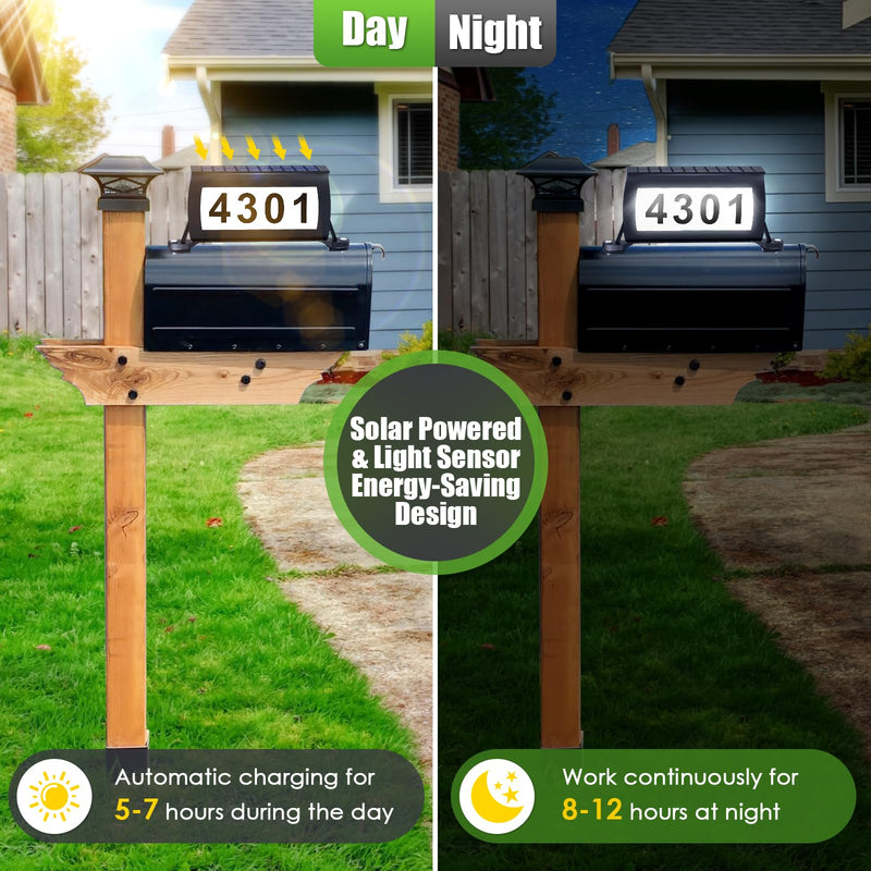 Solar Address Sign, 3 Colors-in-1 Waterproof Mailbox Number Plaque for Outside, Double-Sided Light-Emitting Mailbox Topper, House Numbers for Outside (No-drilling Option Available) Black