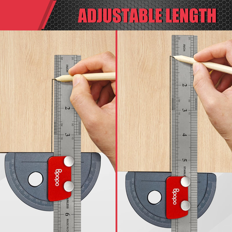 Upgrade Stainless Steel Angle Protractor– Precision 0°-180°Angle Finder for Marking Angle,Straight Line Scribe, Woodworking Angle Measuring Tools, Ruler Included Angle Finder,ruler