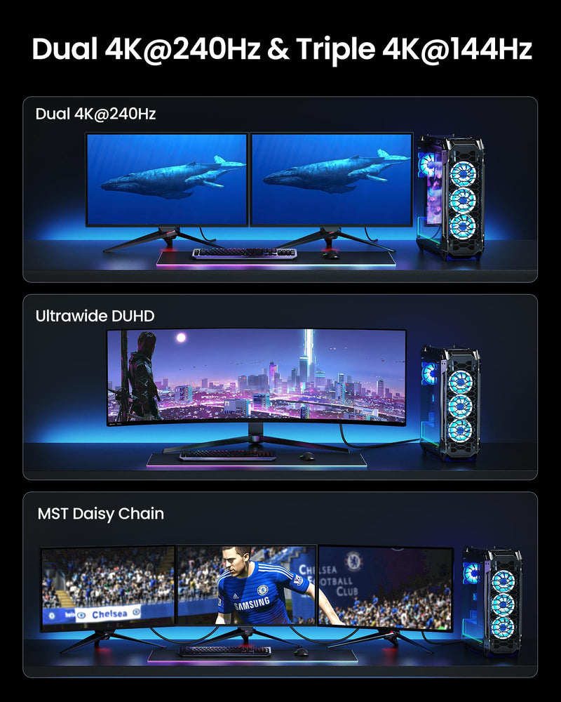 Silkland 80Gbps DisplayPort Cable 2.1 10FT, [Secure Latch], [16K@60Hz, 8K@240Hz, 4K@480Hz 240Hz] Display Port Cord, Ultra High Speed DP80 HDR DSC1.2a for FreeSync G-Sync Gaming Monitor 5090 7900XTX 10 Feet