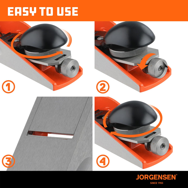 JORGENSEN NO.60-1/2 6-1/4" Wood Planer, Hand Planer for Woodworking, Low Angle Block Plane, Small Hand Plane for Trimming, Wood Planing, Craft - Professional Ductile Iron Body, Adjustable Mouth