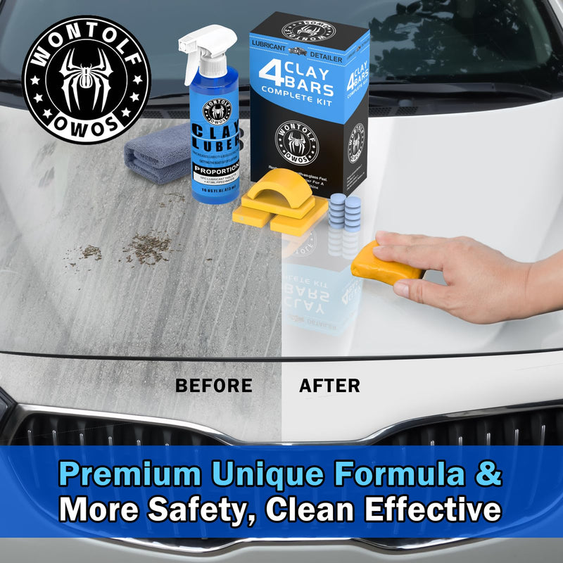 Car Clay Bars Auto Detailing and Clay Luber Synthetic Lubricant Kit, 4 Clay Bars, Clay bar Lubricant Tablets 10 Pack(1pc=16 fl oz), Spray Bottle and Microfiber Towel for Car Detailing Cleaning Clay Bar Kit