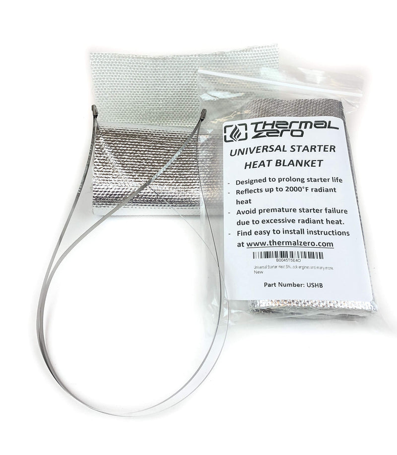 Universal Starter Heat Shield Barrier Blanket, prevents premature starter failure - Thermal Zero - Fits starters on Chevrolet, Ford, Chrysler, Small Block, Big Block engines and many more.