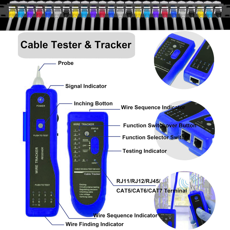 LEATBUY CAT5 CAT6 Crimping Tool RJ45 Crimp Tool Set for Pass Through for Regular with Connectors, Covers Network Wire Stripper Kit Ethernet Crimper Internet Punch Down Cutter(Blue) Blue
