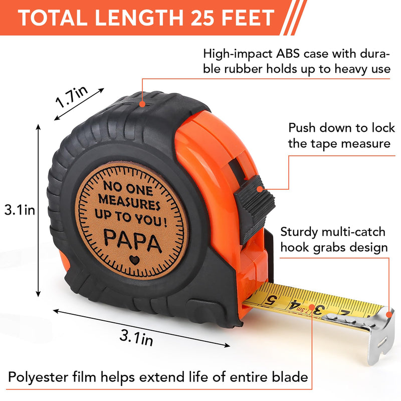 Grandpa Papa Birthday Gifts from Grandkids, Christmas Papa Grandpa Grandfather Gifts from Granddaughter Grandson, Grandparents Day Gift, Genuine Leather Engraved 25 FT Tape Measure