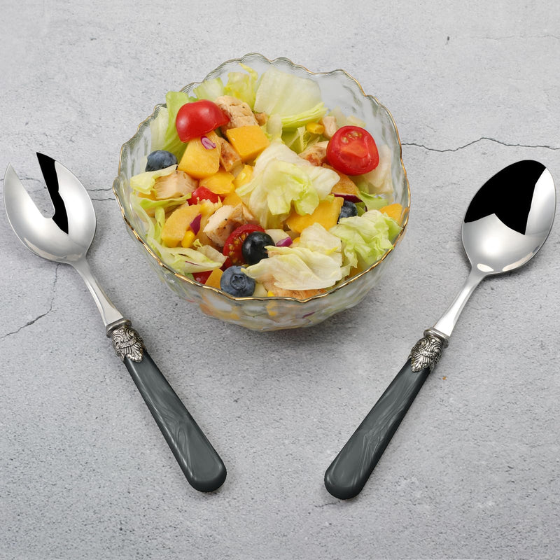 2-piece Salad Servers Stainless Steel Salad Serving Set Salad Fork and Spoon (Grey) Gray