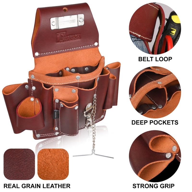 Grain Leather Electrician Tool Pouch | Carpenter Tool Pouch | Electrician Pouch | Electric Tool Bag | Electrician Bag | Leather Tool Belt Maroon