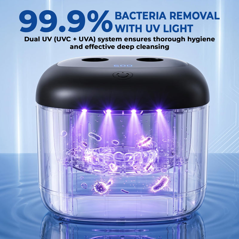 Ultrasonic Retainer Cleaner Machine, 45KHz 200ML, Dental Cleaning Pod with 3 Modes, Digital Timer Denture Cleaner Machine for Mouth Guard, Aligner, Night Guard, Braces, Toothbrush Head & Jewelry