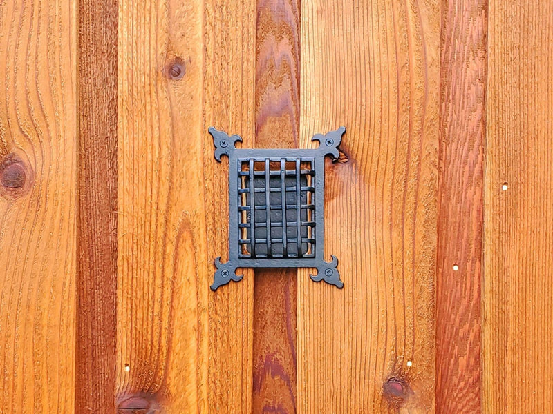 Perilla Home Cast Iron Safety Speakeasy Classic Style Black Grill & Girlle with Viewing Door Set Accent Door Gate Interior Privacy