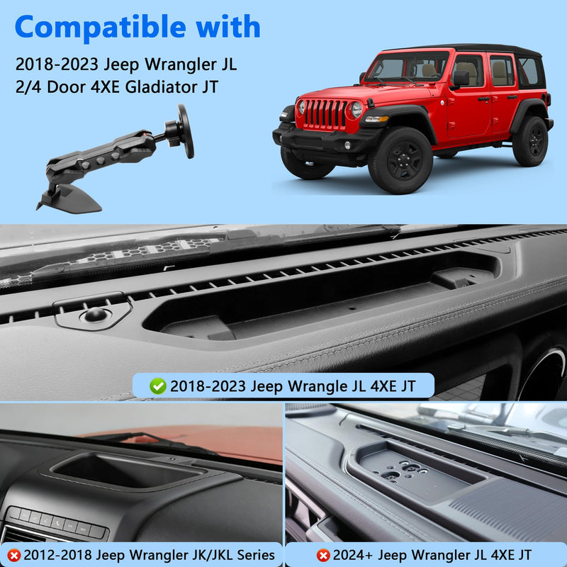 Magnetic Phone Mount for 2018-2023 Jeep Wrangler Jl & 4XE Gladiator JT | Cell Phone Dash Mount with 360° Dual-Ball, Jeep Magnetic Phone Mount interior Accessories, OEM Screws Dash Mount Install for 2018-2023 JL