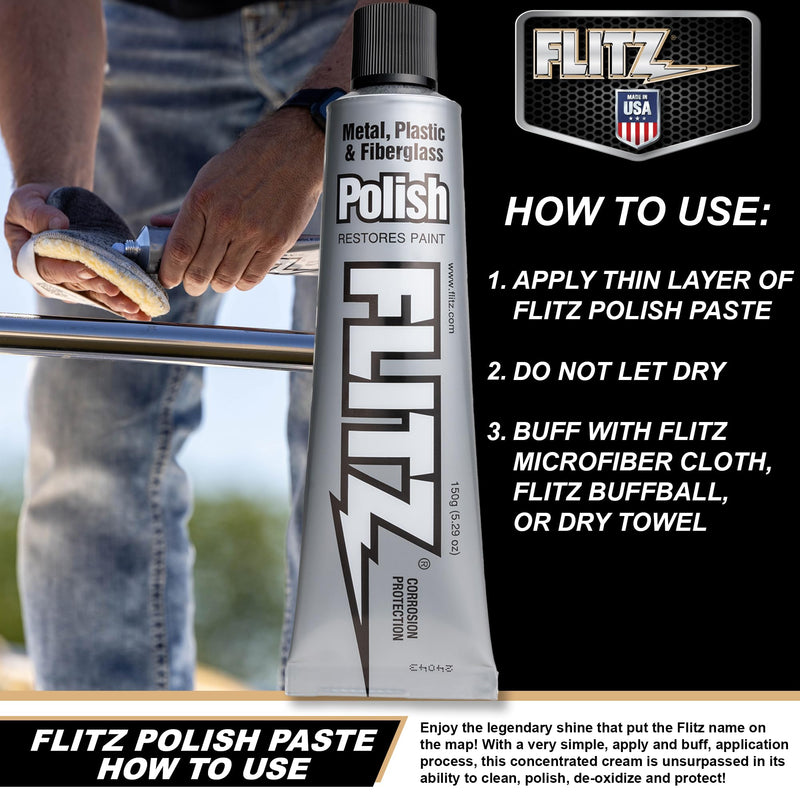 Flitz Metal Polish and Cleaner Paste, Also Works on Plastic, Fiberglass, Aluminum, Jewelry, Sterling Silver - Headlight Restoration and Rust Remover - Made in USA - 5.29 oz 5.29 Ounce (Pack of 1)