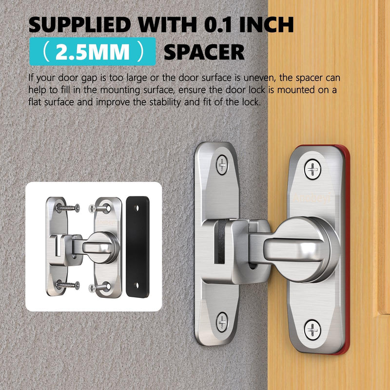 Sliding Barn Door Lock & 90/180 Degree Latch Hardware, Zinc Alloy Small Flip Door Lock for Closet, Bathroom, Cabinet, Garden, Shed (Silver-2 Pack) Silver-2 Pack