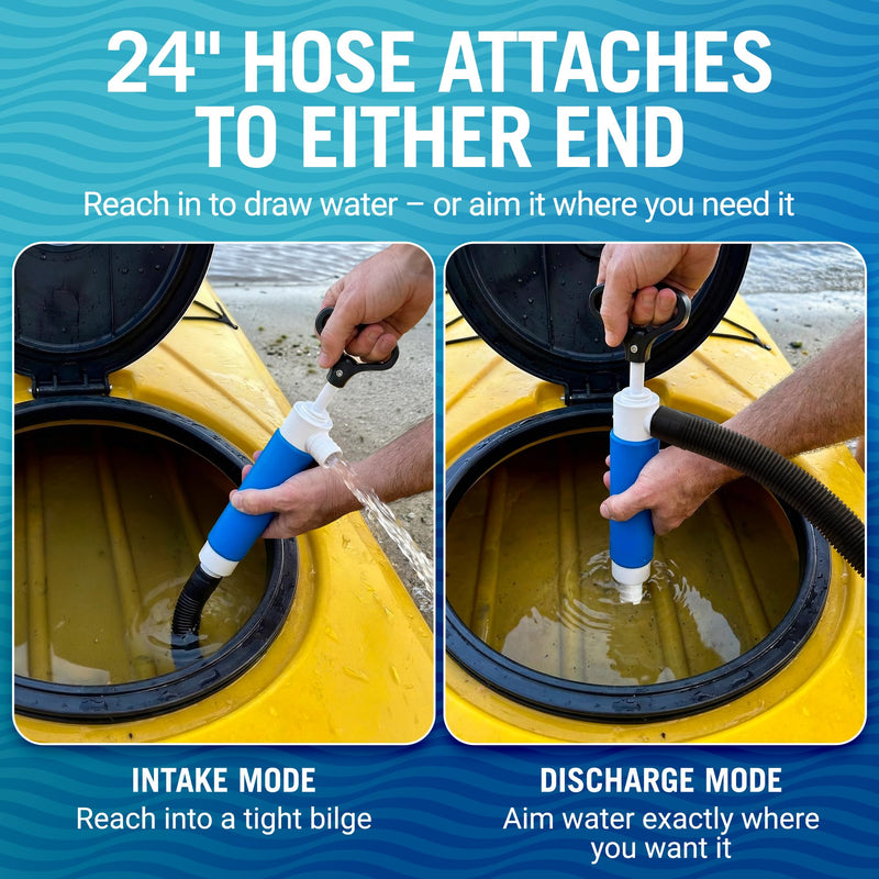 Manual Bilge Pump for Kayak Canoe Dinghy, Handheld Siphon Bailer with 24 Inch Hose, Floats if Dropped Overboard, Portable Hand Pump, Teal - Better Boat