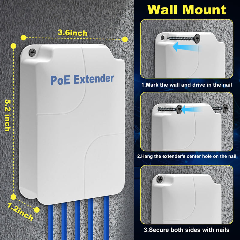 PoE Extender Gigabit, 5 Port PoE Repeater, 1 in 4 Out, 90W in 60W Out, Extends 100m, Vlan, IEEE802.3af/at/bt for IP Camera, PoE Power AP, IP Telephone, 10/100/1000Mbps, Wall Mount