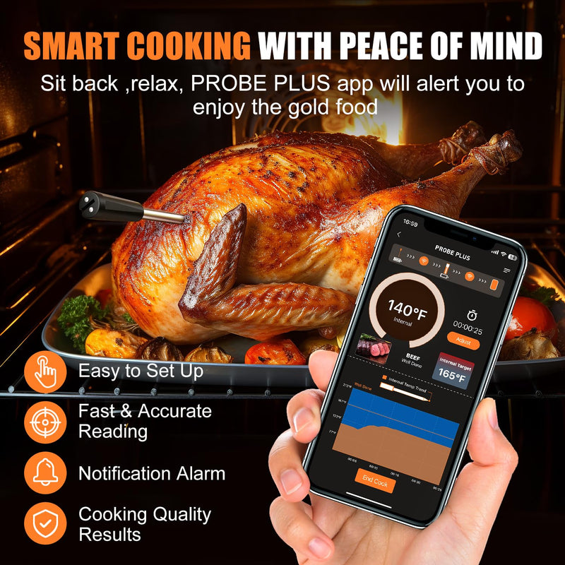 INSMART Wireless Smart Meat Thermometer,330FT Bluetooth Range,100% Waterproof,Precision Cooking Grilling,Multi Sensors,for BBQ,Oven,Grill,Kitchen,Smoker, Rotisserie Turkey Beef (Wood) Wood