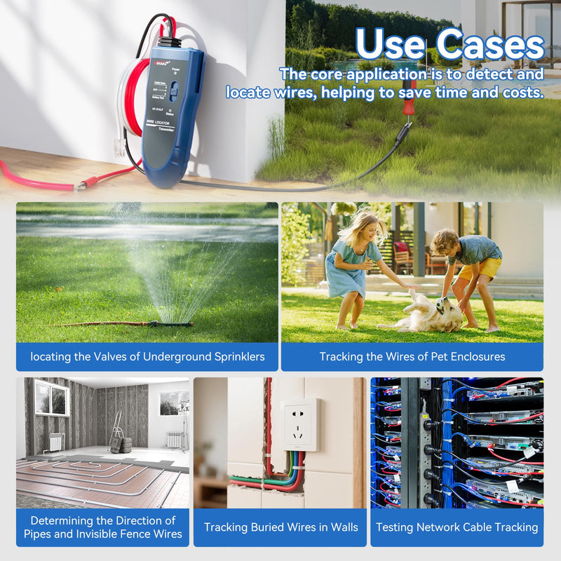 NOYAFA NF-816LP Underground Wire Locator - Pet Fence & Electrical Cable Tracker, Find Breaks in Buried Wires, Network & Irrigation Line Finder, Rechargeable, LED Flashlight