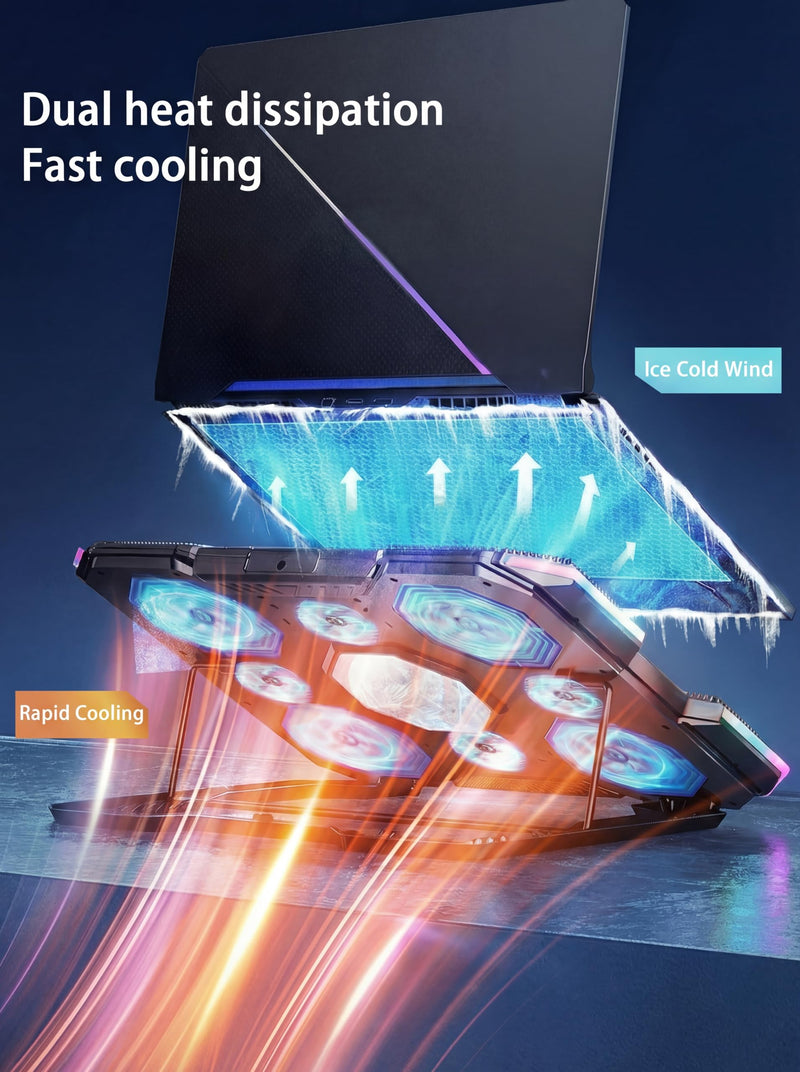Laptop Cooling Pad with 8-Fan &Thermoelectric Cooler for 15.6-21In Laptops | 5-Speed Independent Control, 10 RGB Lights, 7-Height Adjustable Metal Panel Laptop Cooler black
