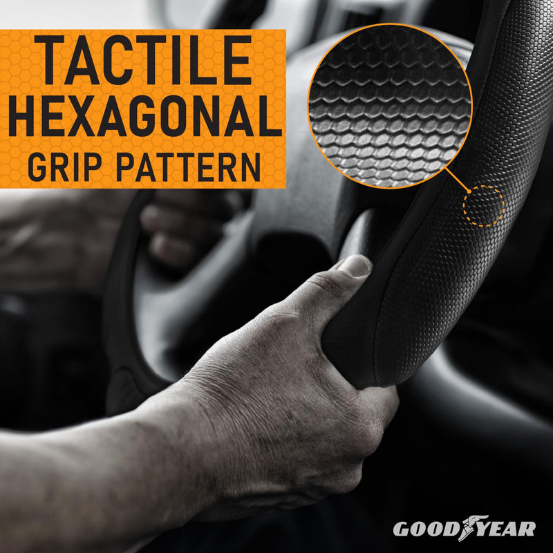 Goodyear Bus and Truck Steering Wheel Cover (18 INCHES) – Semi Truck, Vegan Leather Grip, Non-Slip, Comfortable, Heavy-Duty Protection Steering Wheel Cover