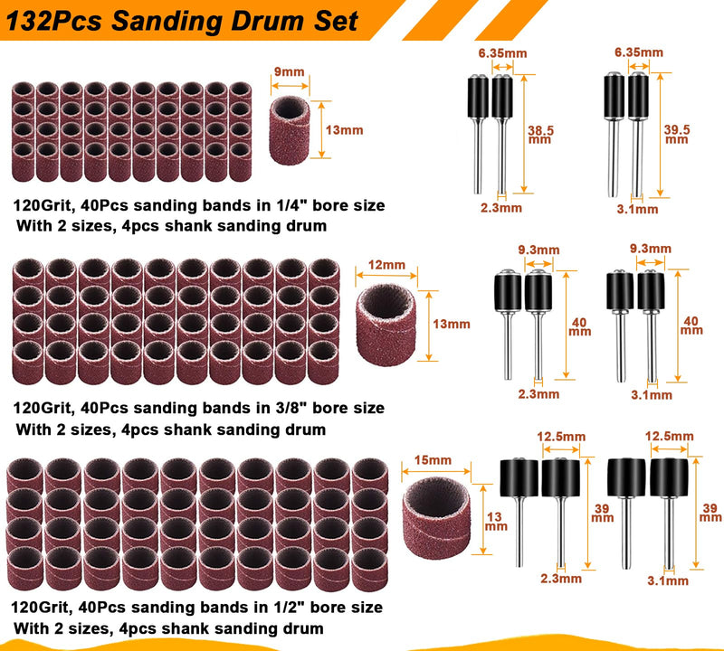 Tungsten Carbide Burr Set 1/8" Shank，Die Grinder Bits with Sanding Drums and Cutting Wheel Set, 195Pcs Pratical Sanding Bits Kit for Metal, Wood, Plastic, Glass 195 Pcs