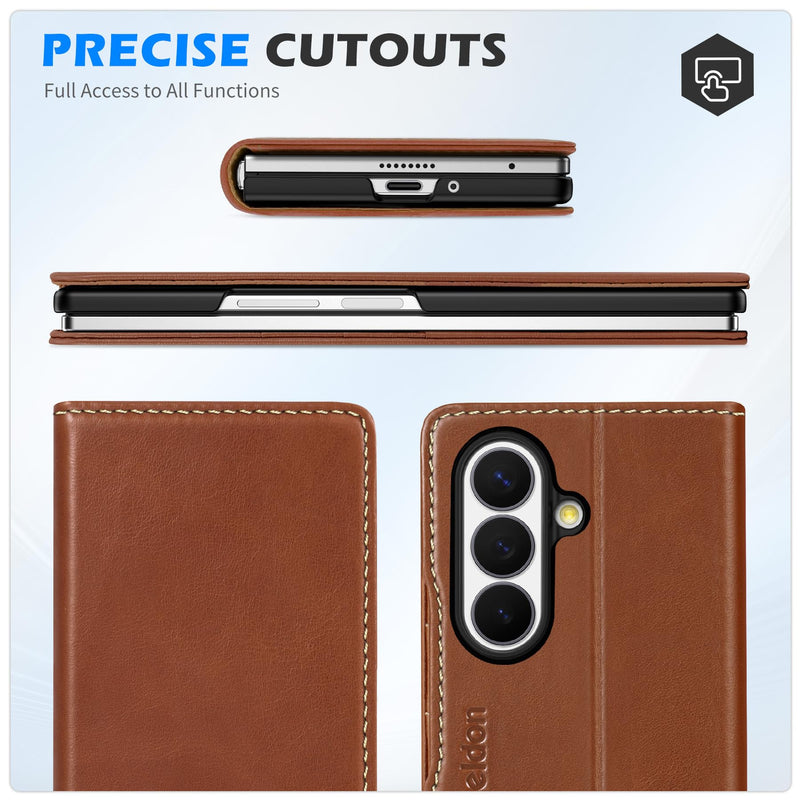 SHIELDON Genuine Leather Wallet Case for Galaxy Z Fold 8 Ultra, Retro Brown | Folio Magnetic Cover, RFID Blocking, Credit Card Holder, Kickstand, Fodable Design, Shockproof Protective Shell for Men Women