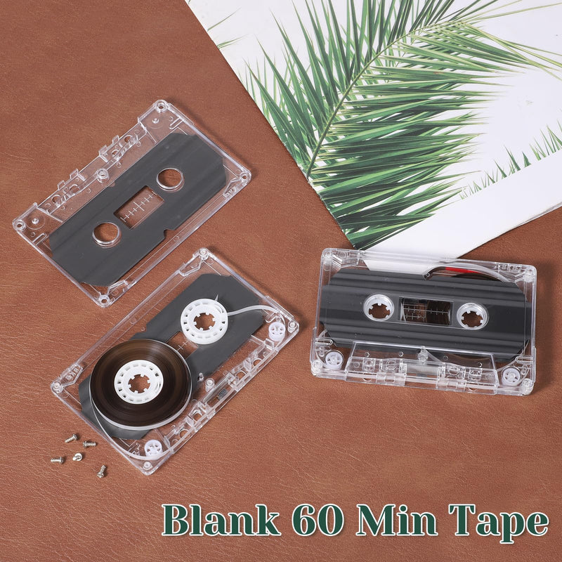 JIEYAO 2Pcs Blank Cassette Tape, 60 Minutes Blank Clear Audio Recording Tape with Plastic Storage Case for Speech Music Recording Collectors
