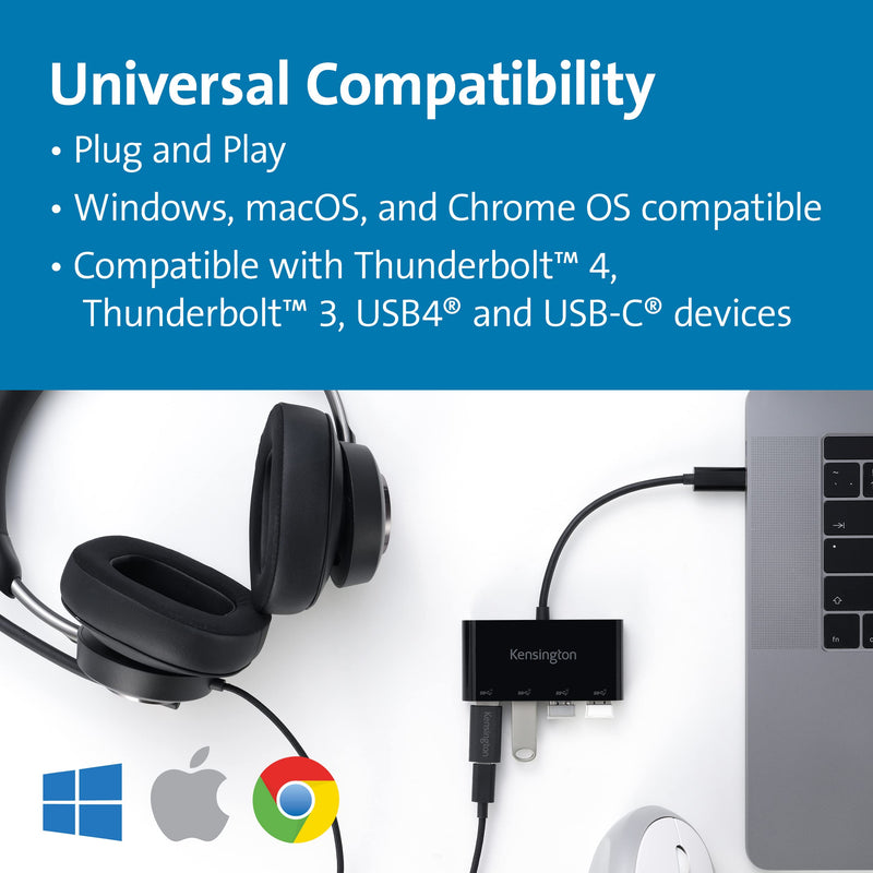 Kensington CH1200 USB-C 10Gbps 4-Port Hub, USB Type C to USB Adapter with 4 USB 3.0, Compatible with Thunderbolt 4, Thunderbolt 3, USB4 and USB-C Devices (K33616WW)