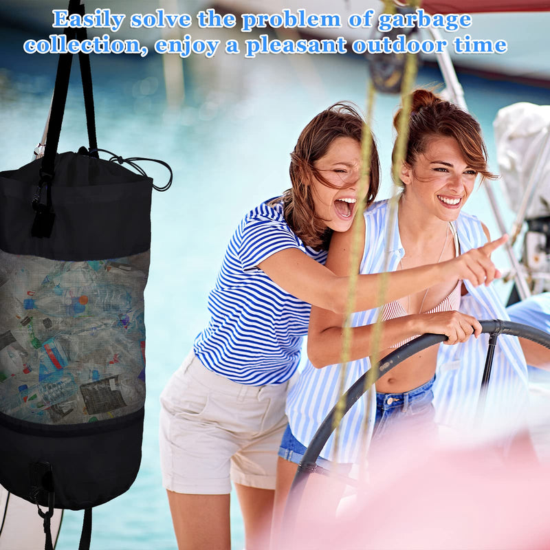 Gersoniel Portable Boat Trash Bags Boat Accessories Container Outdoor Medium Hoop Mesh Trash Bags Reusable Garbage Container Cabin Storage for Men Women Adults Kayak Camper Fishing Black Classic Style