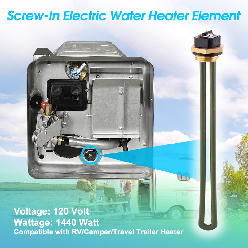 CozyCabin 520900 RV Water Heater Element Kit for Suburban SW4DE SW6DE SW6DEL SW10 SW10DE SW10PE SW12DE SW12DEL Suburban Rv Water Heater Parts, 120V 1440W, Heating Element with Wrench Socket Model-B