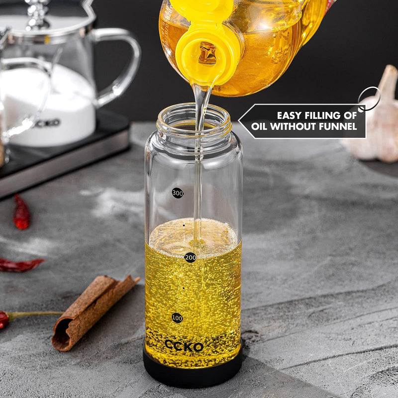 Glass Olive Oil Dispenser Bottle Shatterproof and Leakproof with Stainless Steel Spouts High Temperature Resistant 17oz Cooking Oil and Vinegar Cruet Dispenser 17 Ounces 500ml Sand Steel Color
