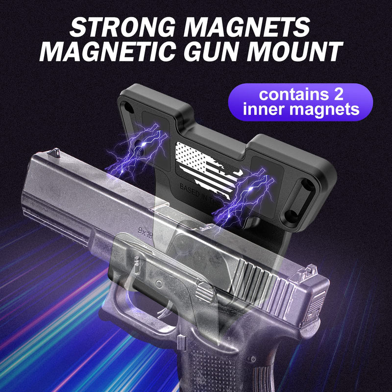 Upgrade Gun Magnet Mount with Safety Trigger Guard Protection for Most Guns, Magnetic Gun Holder Easy Conceal for Car, Safe, Vehicle, Desks, Walls, Handgun Rifle Shotgun, Revolver Magnetic Gun Mount - 2 PACK