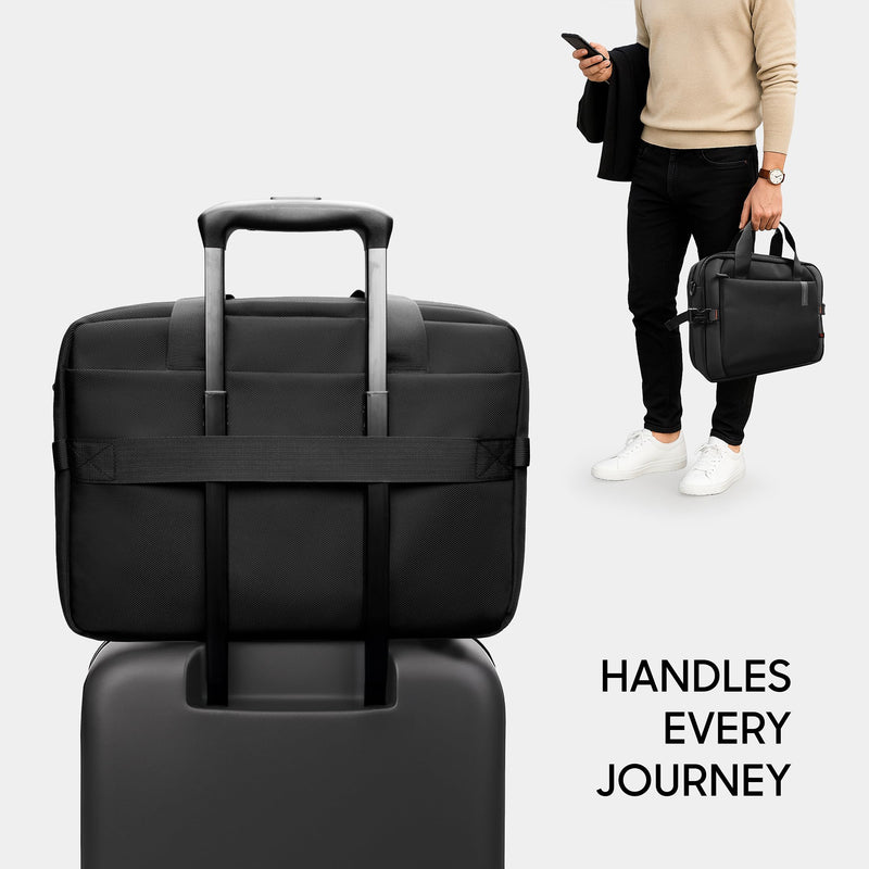Sharper Image Messenger Briefcase for Men, Laptop Bag fits up to 16” Computer, 19L Water Resistant Crossbody Shoulder Bag with Strap for Work, School, Office, Travel, Black (Venture Collection)