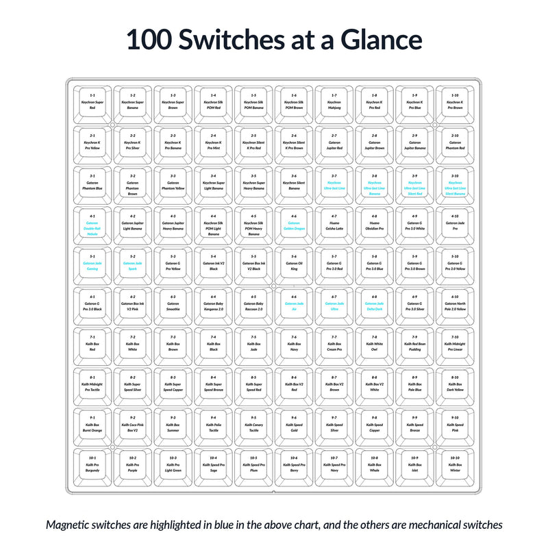 Keychron Switch Tester 100 Max Edition, 88 Mechanical & 12 Magnetic HE Switches Testing Kit with 100 Labeled Keycaps, Includes Keychron/Gateron/Kailh/Huano, Pro Mechanical Keyboard Feel
