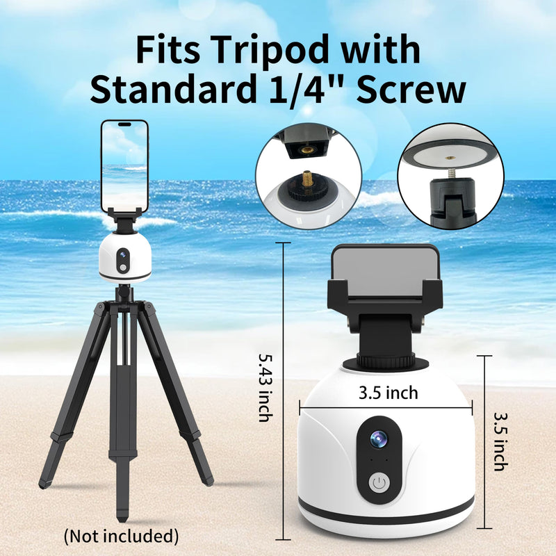 360° Rotating Auto Face Tracking Phone Holder for iPhone&Andriod Smartphone,No App,Body Tracking Gimbal Stand,Selfie Camera Mount for Live Recording Tiktok,Vlog,Video Kits Stand-White UR-F2S