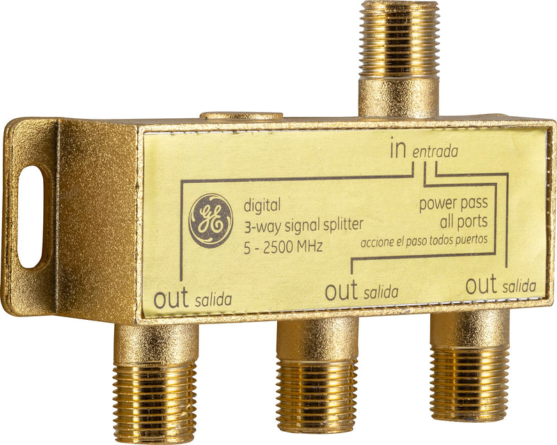 GE Digital 3-Way Coaxial Cable Splitter, 2.5 GHz 5-2500 MHz, RG6 Compatible, HD TV, Satellite, High Speed Internet, Amplifier, Antenna, Gold Plated Connectors, Corrosion Resistant, 73756 1 Pack