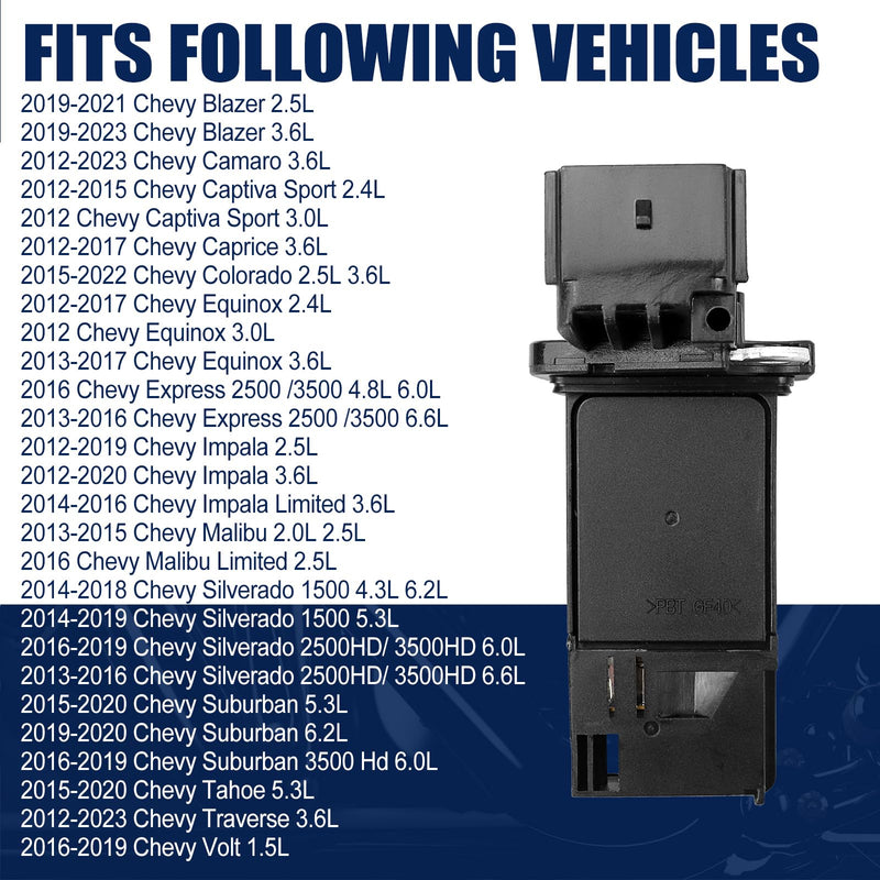 Mass Air Flow Sensor MAF Sensor Compatible with Cadillac ATS Escalade XTS Chevy Silverado Suburban 1500 2500HD 3500HD Equinox Traverse GMC Sierra Acadia Yukon Buick Enclave Escalade 23262343