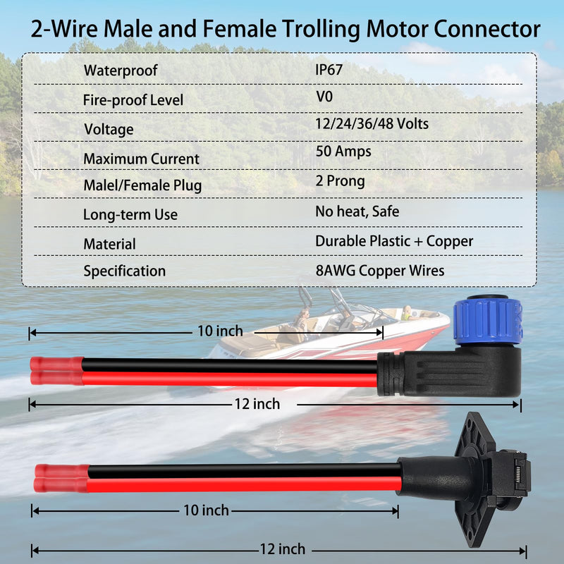 Trolling Motor Plug and Receptacle,12V/24V/26V/48V 8 Gauge 2-Wire Trolling Motor Plug for Minn Kota Marine Boat,Male&Female Quick Connector and Receptacle,Waterproof Blue,Elbow