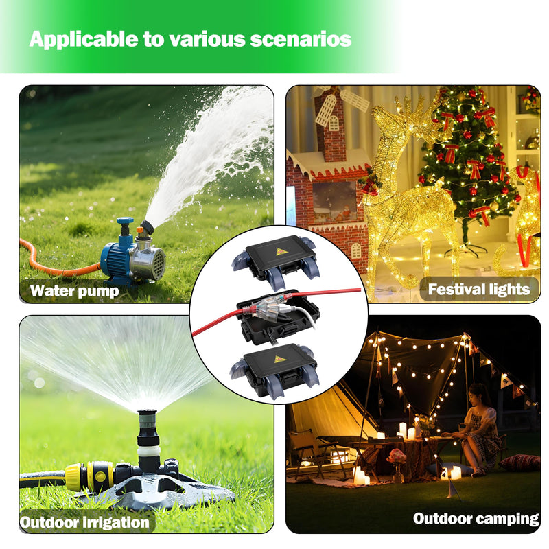 Small Outdoor Electrical Box (Inner 7.3 * 5.1 * 1.6) with Clear Waterproof Shield,Waterproof Extension Cord Cover,Weatherproof Connection Box with 4 Cable Entry for Plug,Connector(2PCS,Black) 2PCS Small